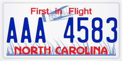 NC license plate AAA4583