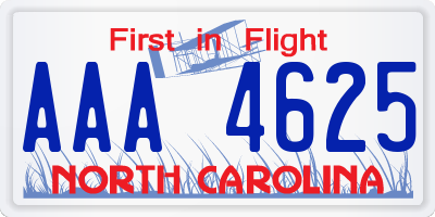 NC license plate AAA4625