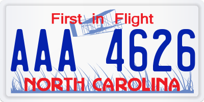 NC license plate AAA4626