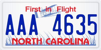 NC license plate AAA4635