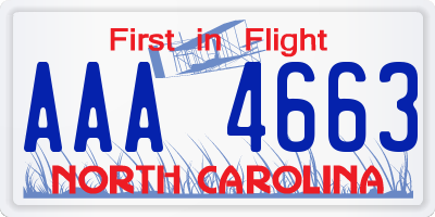 NC license plate AAA4663