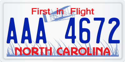 NC license plate AAA4672