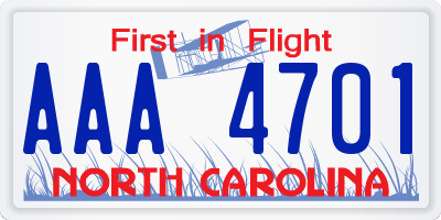 NC license plate AAA4701