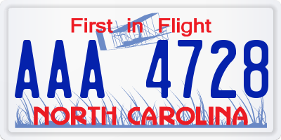 NC license plate AAA4728