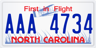 NC license plate AAA4734