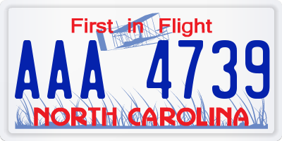 NC license plate AAA4739