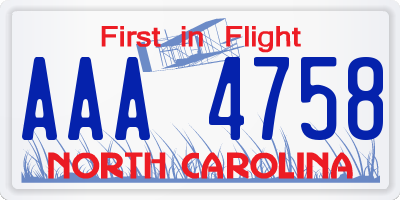 NC license plate AAA4758