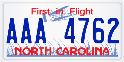 NC license plate AAA4762