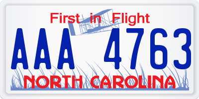 NC license plate AAA4763