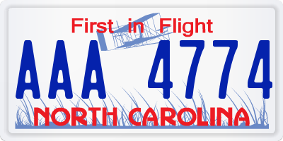 NC license plate AAA4774