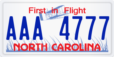 NC license plate AAA4777