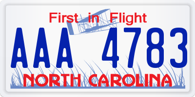 NC license plate AAA4783