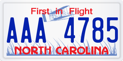 NC license plate AAA4785