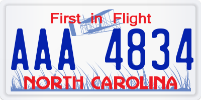 NC license plate AAA4834