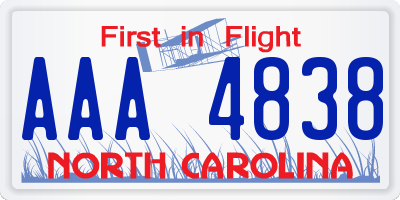 NC license plate AAA4838
