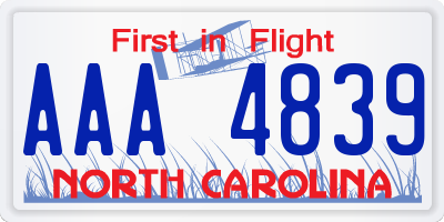 NC license plate AAA4839