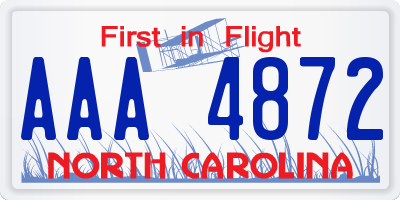 NC license plate AAA4872