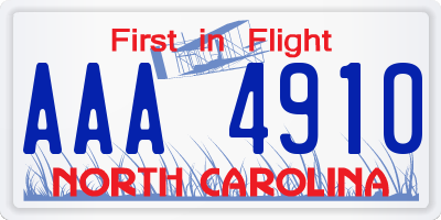 NC license plate AAA4910