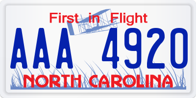 NC license plate AAA4920