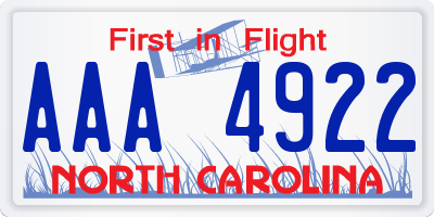 NC license plate AAA4922