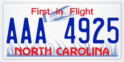 NC license plate AAA4925