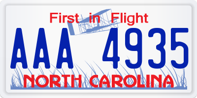 NC license plate AAA4935