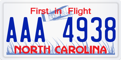 NC license plate AAA4938