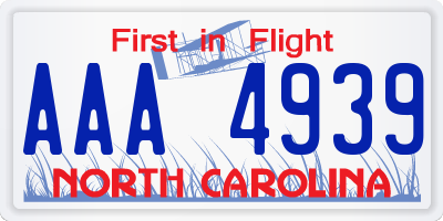 NC license plate AAA4939