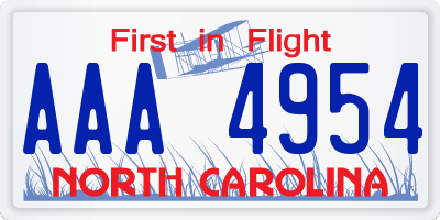 NC license plate AAA4954