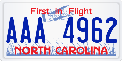 NC license plate AAA4962