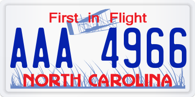 NC license plate AAA4966