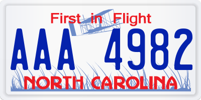 NC license plate AAA4982