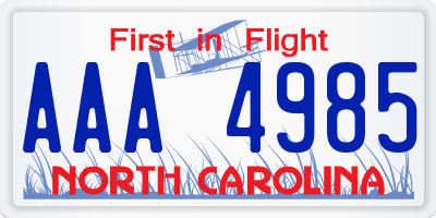 NC license plate AAA4985