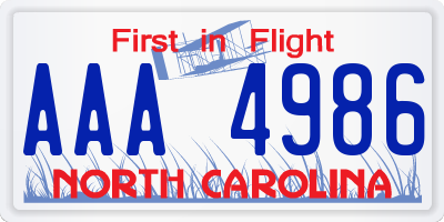 NC license plate AAA4986