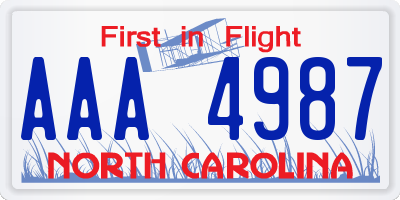 NC license plate AAA4987
