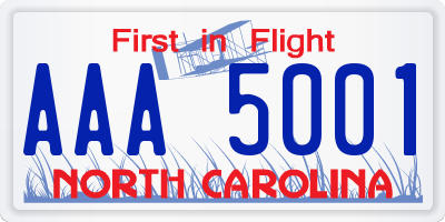 NC license plate AAA5001