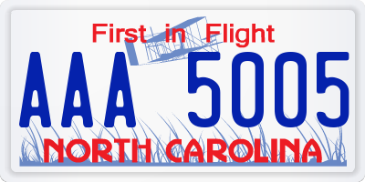 NC license plate AAA5005