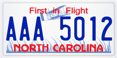 NC license plate AAA5012