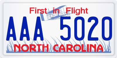 NC license plate AAA5020