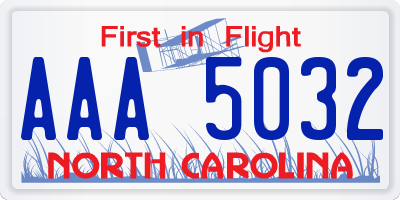 NC license plate AAA5032