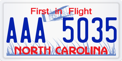 NC license plate AAA5035
