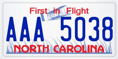 NC license plate AAA5038