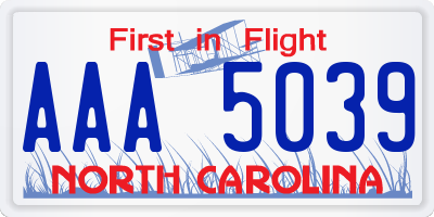 NC license plate AAA5039