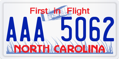 NC license plate AAA5062