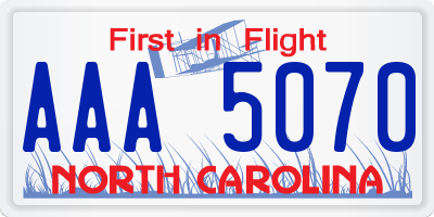 NC license plate AAA5070