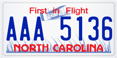 NC license plate AAA5136