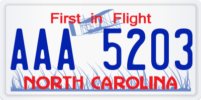 NC license plate AAA5203