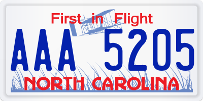 NC license plate AAA5205