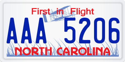 NC license plate AAA5206