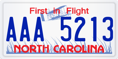 NC license plate AAA5213